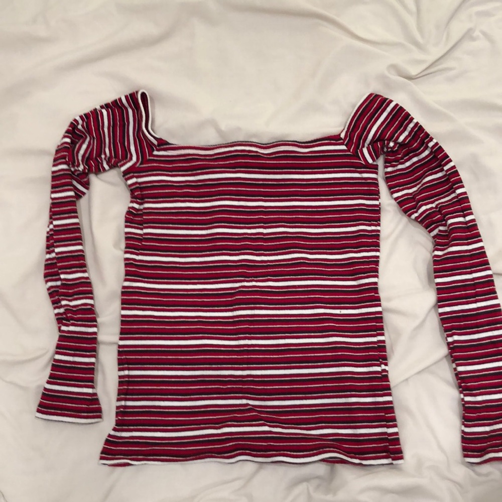 Hollister red stripe off the shoulder long sleeve
